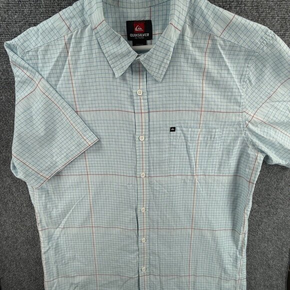Quiksilver Button Up Shirt Short Sleeve Men Skate Surf Blue Check XL Woven Adult - Picture 2 of 12